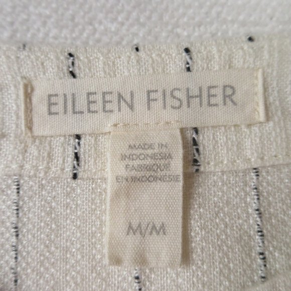 Eileen Fisher Stripe Bateau Neck Top In Ecru Size M R18SVQ - Picture 4 of 9